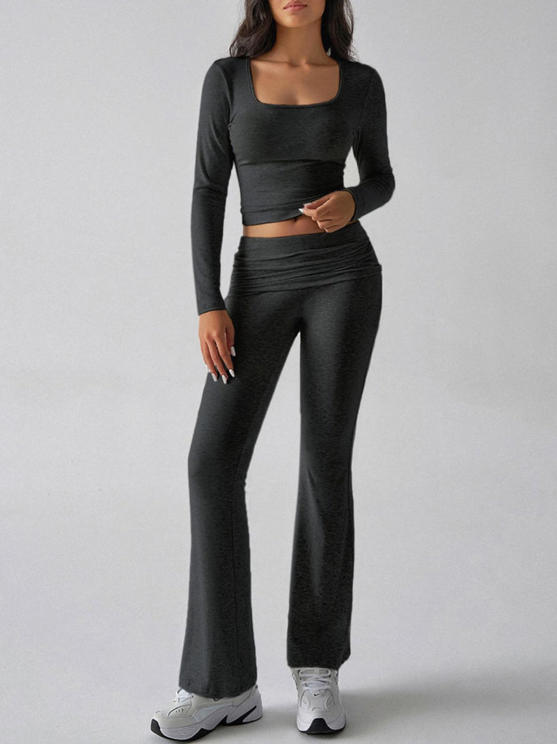 Devine Square Neck Long Sleeve Top and Pants Set