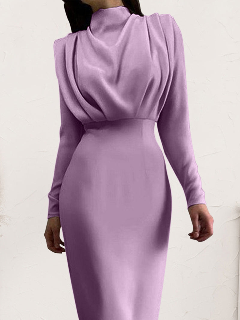 Ruched Turtleneck Long Sleeve Dress