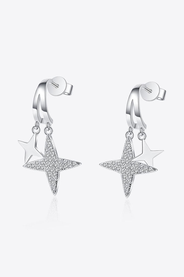 Moissanite Star Rhodium-Plated Drop Earrings